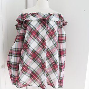 MAX MARA WEEKEND Plaid Peasant Top Size 8